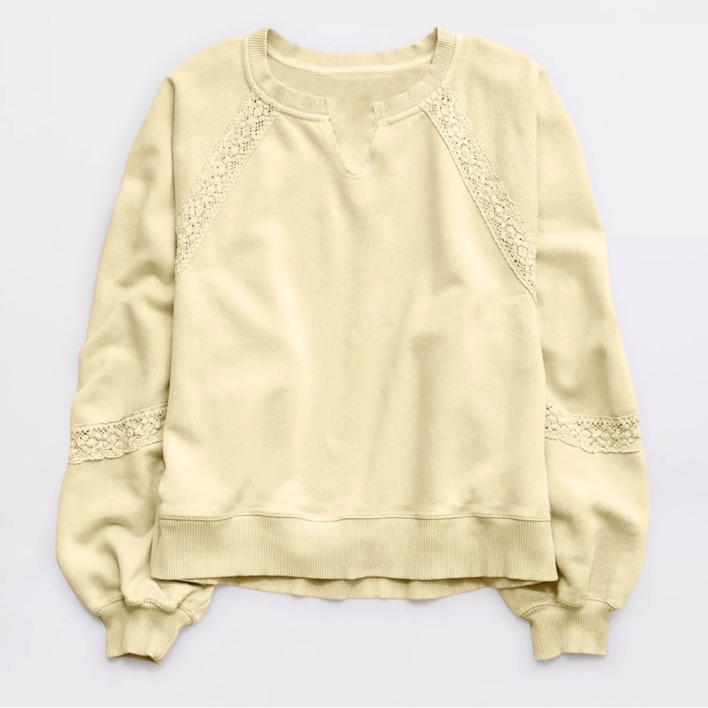 Aerie Cream Lace Detail Sweatshirt